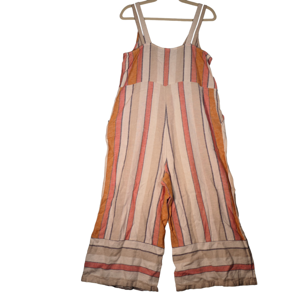 BP Jumpsuit Womens M Ivory Striped Wide Leg Pockets Linen Blend Gauzy Beachy - Picture 6 of 11